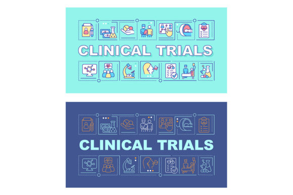 Clinical Trials Word Concepts Banner Set: A Modern Graphic Template for Medical Research Branding