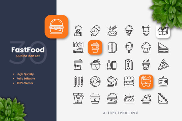 Fast Food Icons: A Modern Graphic Design Asset for Local Business Branding